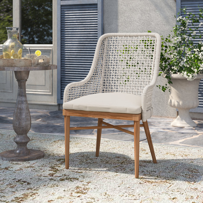 Kelly Clarkson Home Christie Teak Patio Dining Side Chair with Cushion